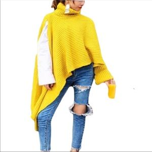 Crochet asymmetrical yellow sweater turtleneck
